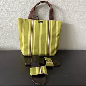 Vintage Kate Spade New York-Striped Canvas Sam Tote & Matching Slide Sandals Set